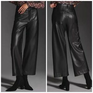 Anthropologie Maeve Cropped Colette Wide Leg Pants Size 16 Faux Leather Black